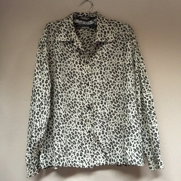 The Silk Collection Women's Size 14 Button Down Long Sleeve Animal Print Shirt - Picture 1 of 7